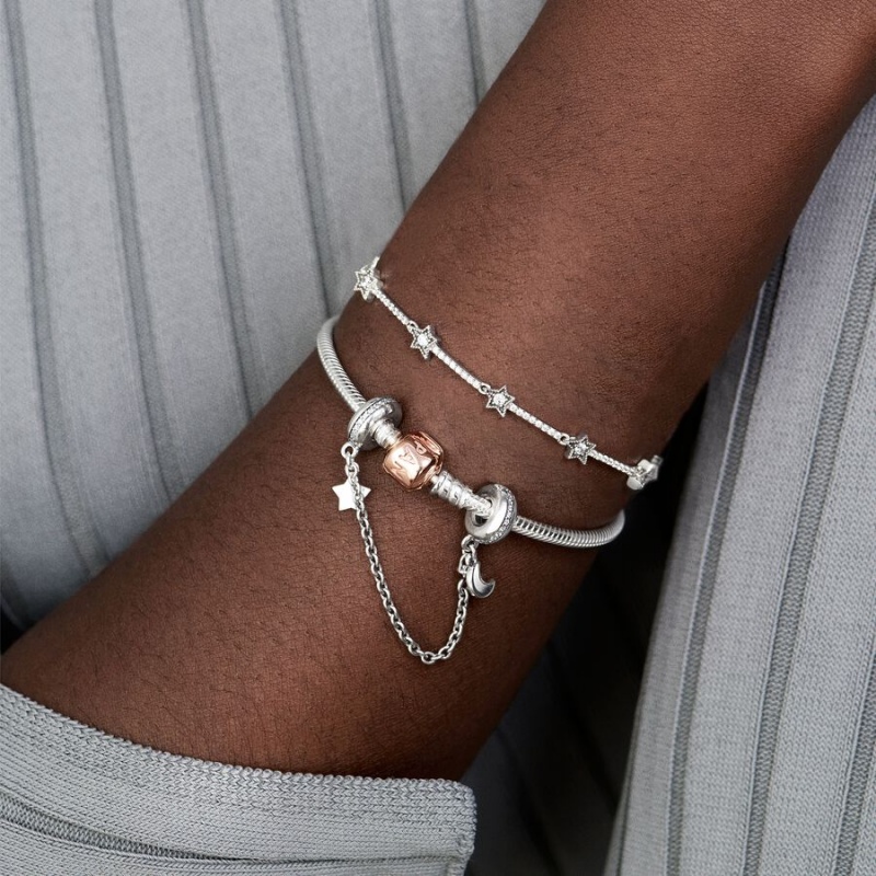 Two-tone Pandora Moments Snake Chain Bracelets | XPAG72183