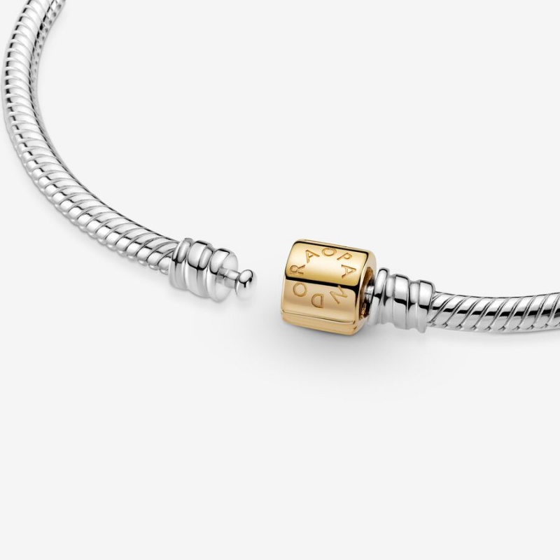 Two-tone Pandora Moments Two-tone Barrel Clasp Snake Chain Bracelets | VPWS28961