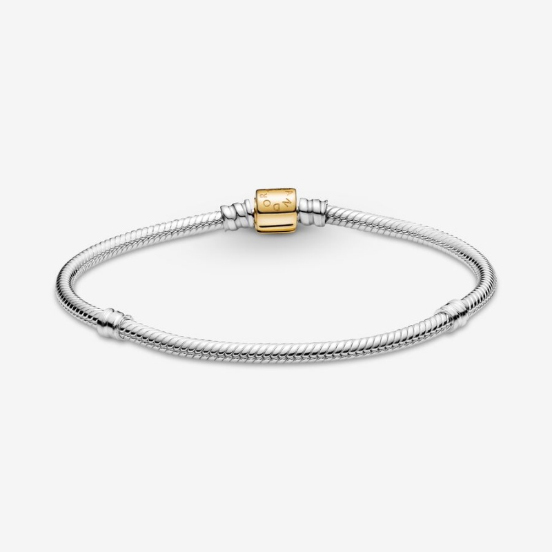 Two-tone Pandora Moments Two-tone Barrel Clasp Snake Chain Bracelets | VPWS28961