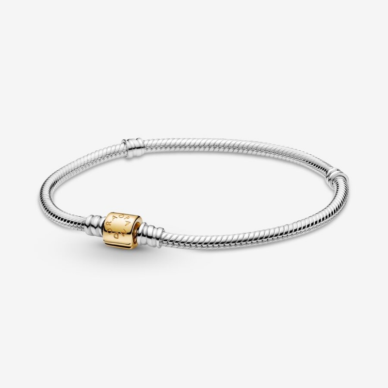 Two-tone Pandora Moments Two-tone Barrel Clasp Snake Chain Bracelets | VPWS28961