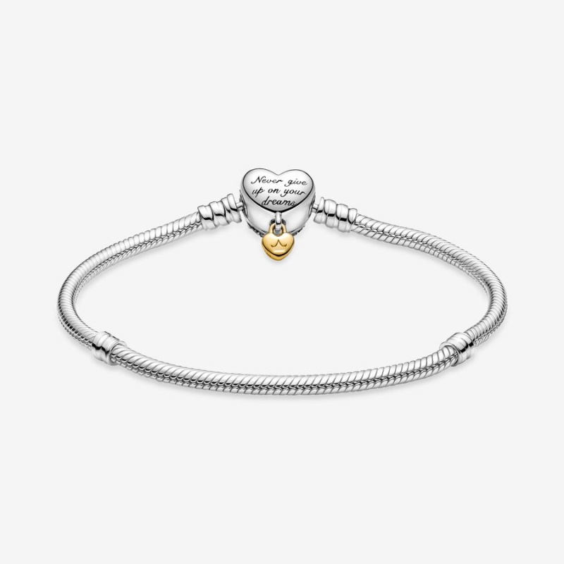 Two-tone Pandora Princess Moments Heart Snake Charm Bracelets | ZJCI37415