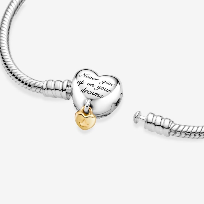 Two-tone Pandora Princess Moments Heart Snake Charm Bracelets | ZJCI37415