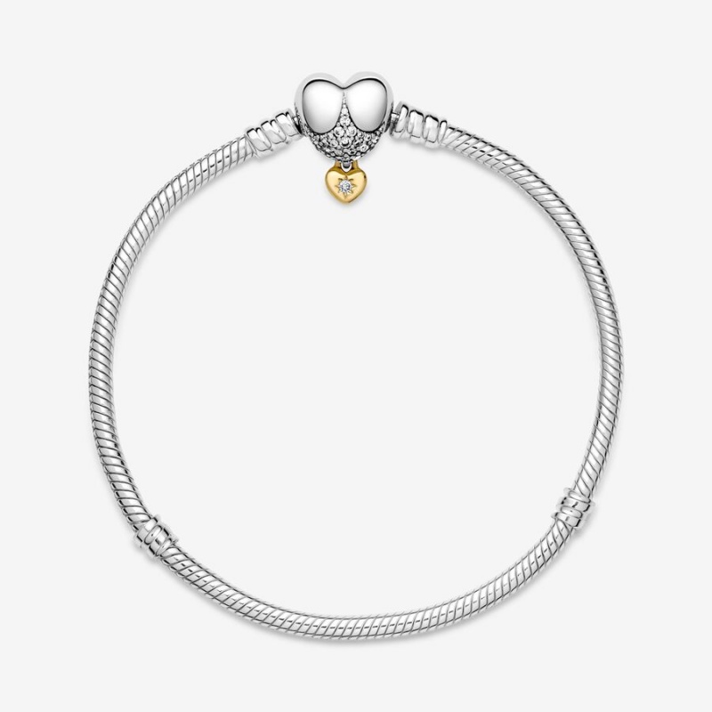 Two-tone Pandora Princess Moments Heart Snake Charm Bracelets | ZJCI37415