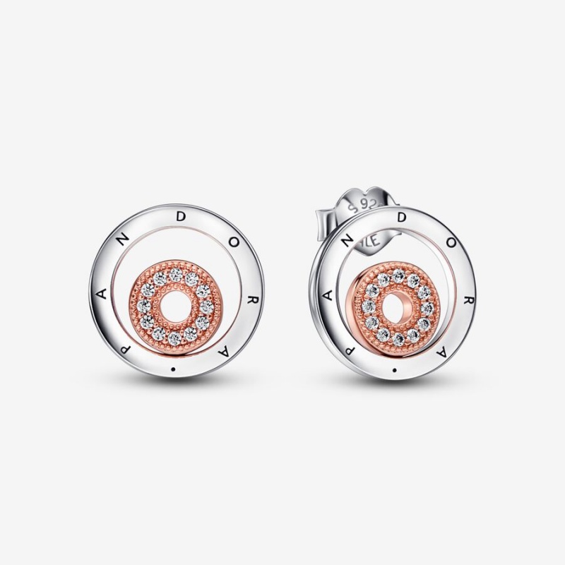 Two-tone Pandora Signature Two-tone Logo Circless Stud Earrings | QJRE35697