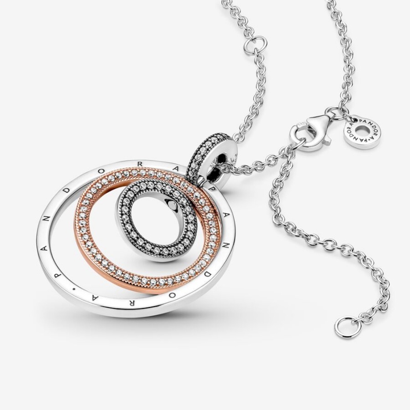 Two-tone Pandora Two-tone Circles Pendant Necklaces | FZNV63457