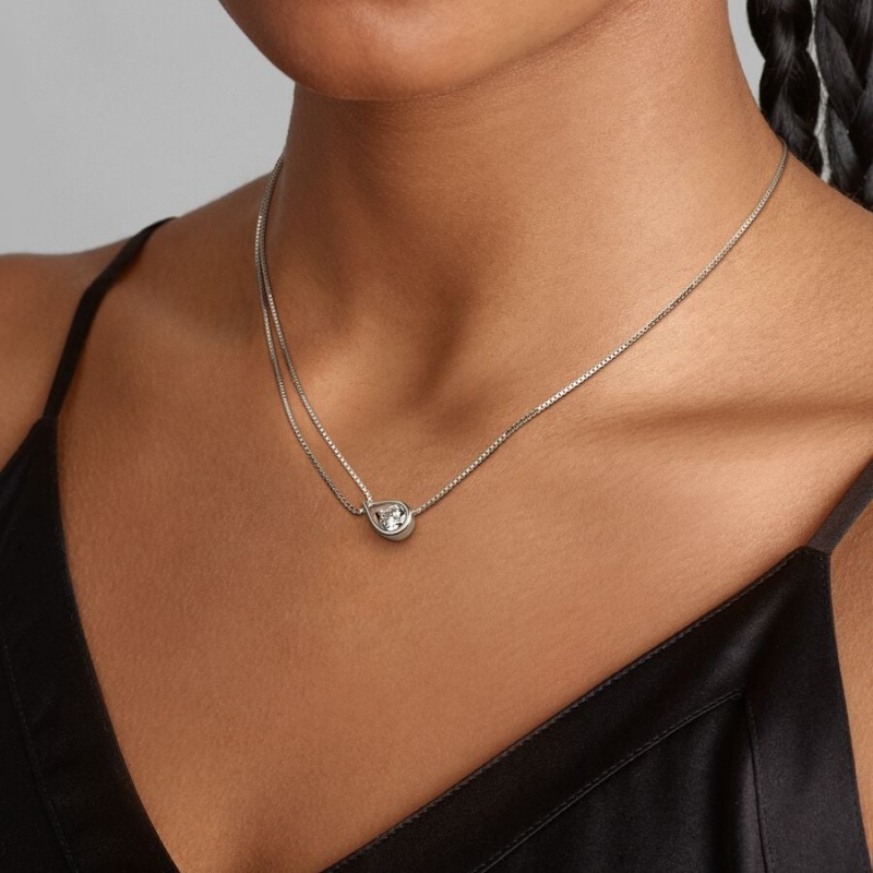 White Gold Pandora Brilliance Lab-created 0.75 ct tw Diamond Double Collier Lab-Created Diamond Necklaces | NUQK07485