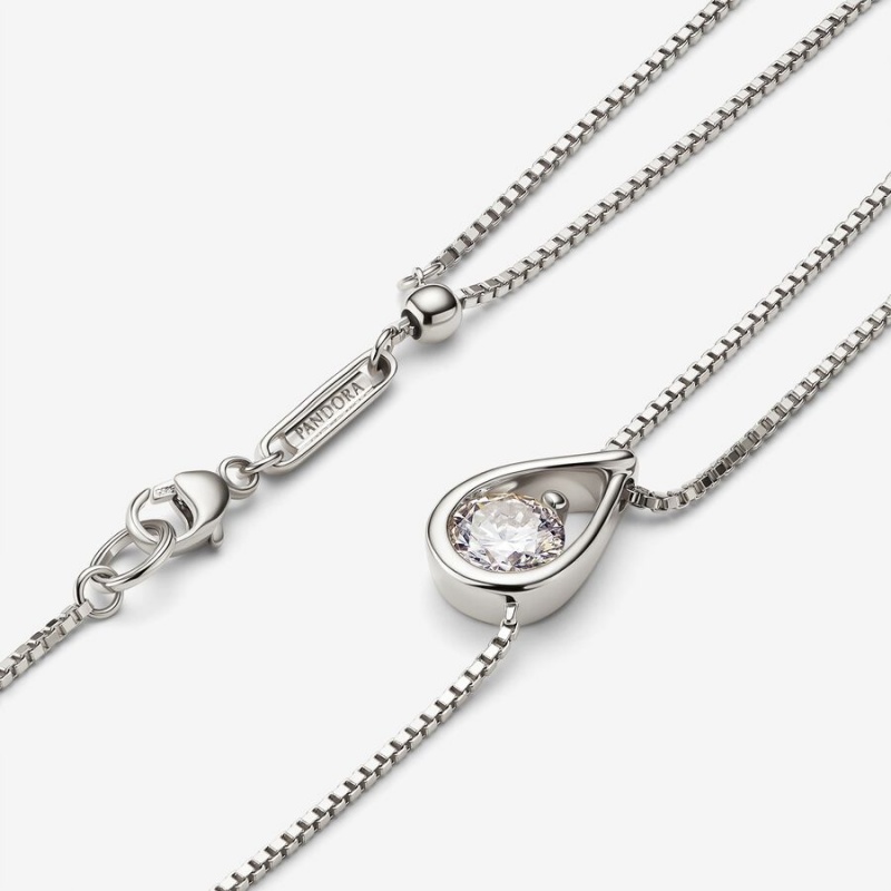 White Gold Pandora Brilliance Lab-created 0.75 ct tw Diamond Double Collier Lab-Created Diamond Necklaces | NUQK07485