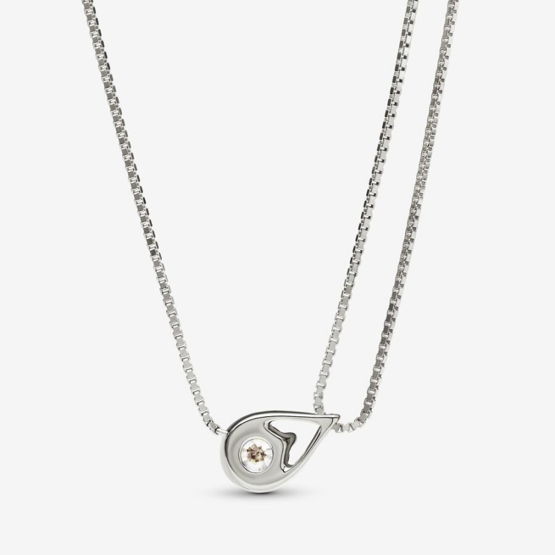 White Gold Pandora Brilliance Lab-created 0.75 ct tw Diamond Double Collier Lab-Created Diamond Necklaces | NUQK07485