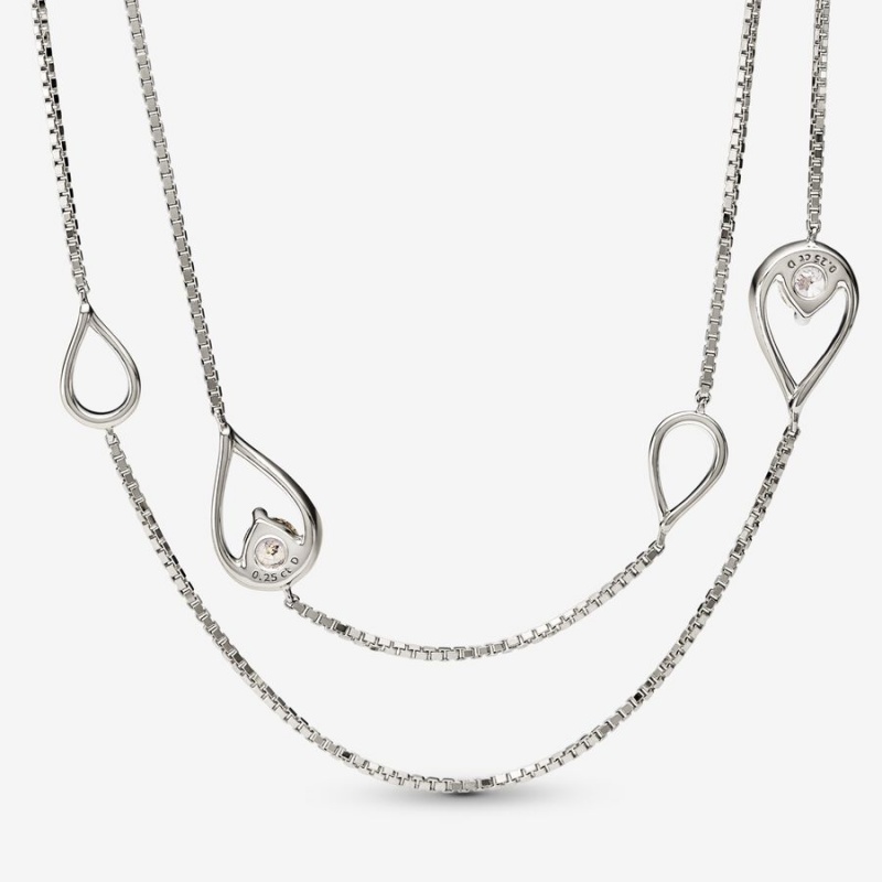 White Gold Pandora Brilliance Lab-created 0.50 ct tw Diamond Long Lab-Created Diamond Necklaces | XZCM40179