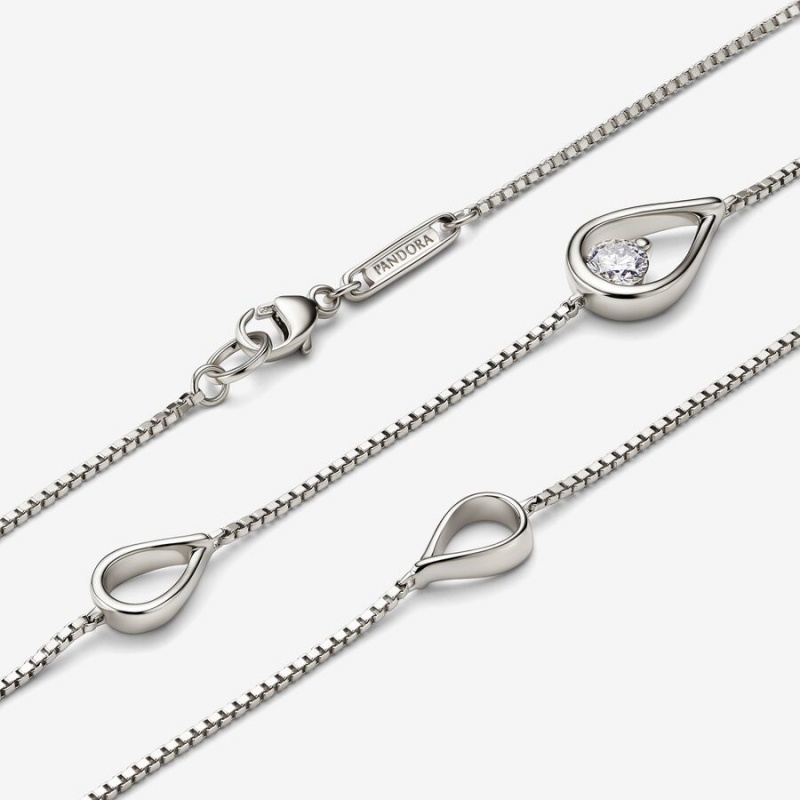 White Gold Pandora Brilliance Lab-created 0.50 ct tw Diamond Long Lab-Created Diamond Necklaces | XZCM40179