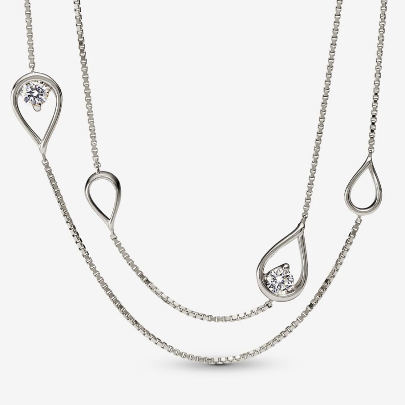 White Gold Pandora Brilliance Lab-created 0.50 ct tw Diamond Long Lab-Created Diamond Necklaces | XZCM40179